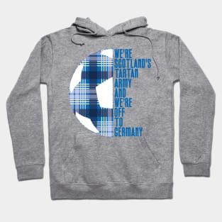 Scotland's Tartan Army, Blue and White Tartan Ball and Text Design Hoodie